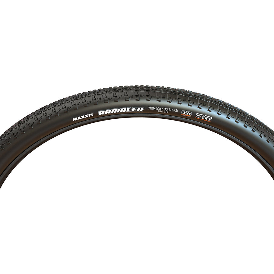 Maxxis, Rambler, Gravel Tire, 700x40C, Folding, Tubeless Ready, Dual, EXO, 120TPI, Black