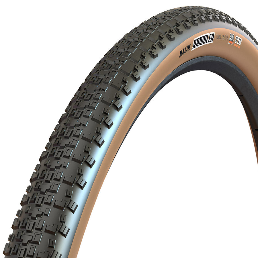 Maxxis, Rambler, Gravel Tire, 700x38C, Folding, Tubeless Ready, Dual, EXO, 60TPI, Tanwall