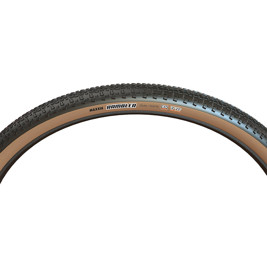 Maxxis, Rambler, Gravel Tire, 700x40C, Folding, Tubeless Ready, Dual, EXO, 60TPI, Tanwall