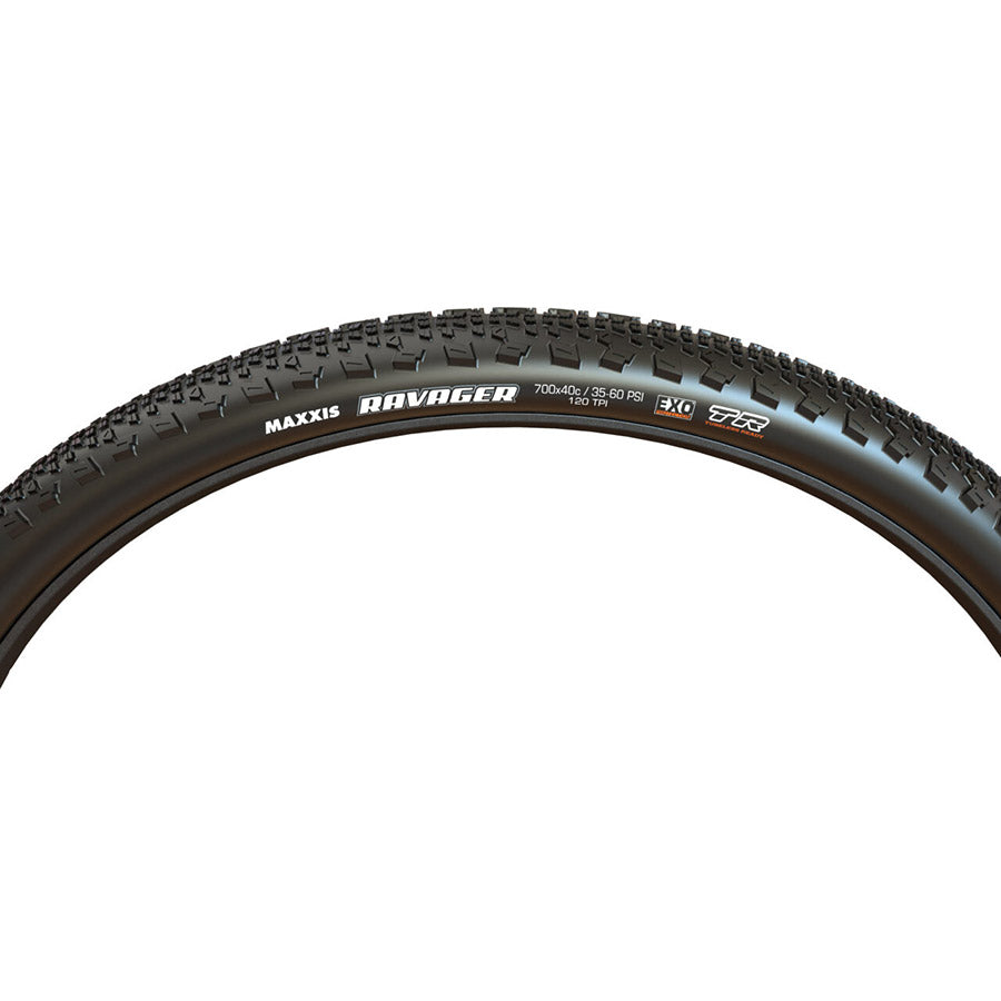 Maxxis, Ravager, Gravel Tire, 700x40C, Folding, Tubeless Ready, Dual, EXO, 120TPI, Black