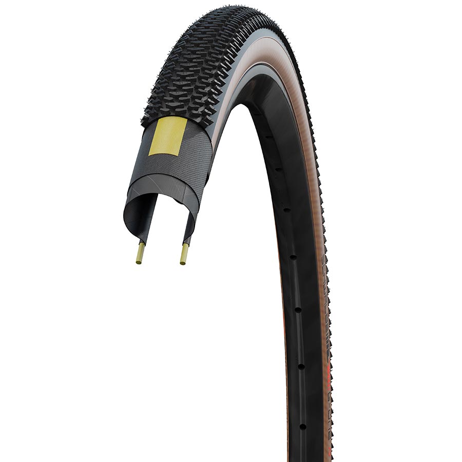 Schwalbe, G-One R Pro, Gravel Tire, 28x1.70, Folding, Tubeless Ready, Addix Race, V-Guard, 67TPI, Transparent Sidewall