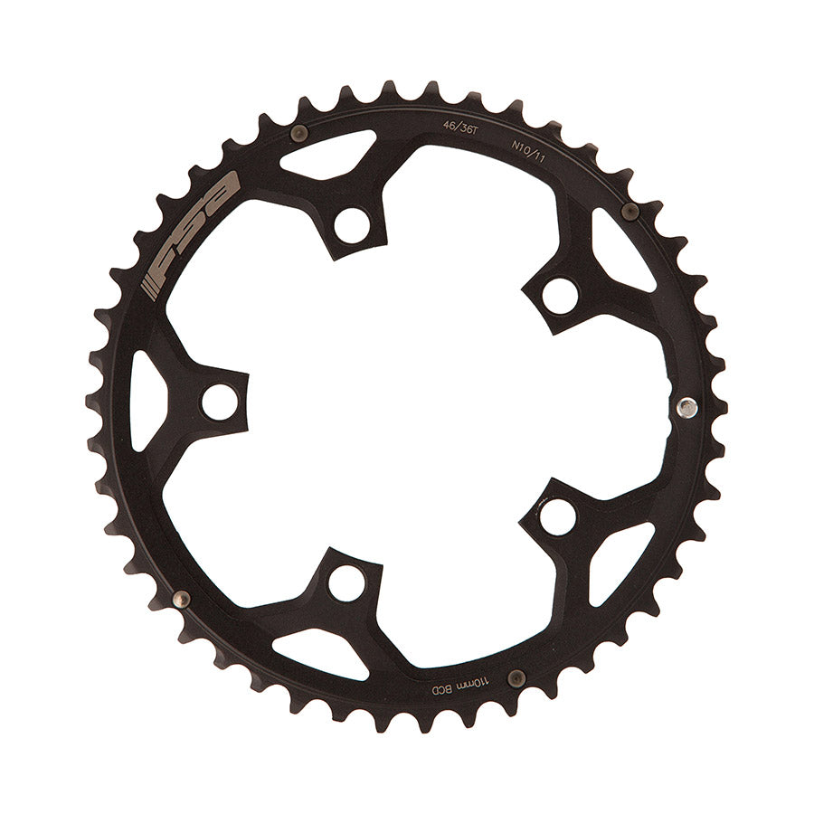 FSA, Gossamer/Omega Pro Road, Chainring, Teeth: 46, Speed: 10/11, BCD: 110, Bolts: 5, Outer, Aluminum, Black