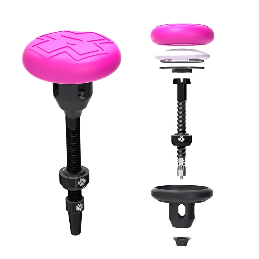 Muc-Off, Tubeless Tag Holder & 44mm Valve Kit, Black/Pink