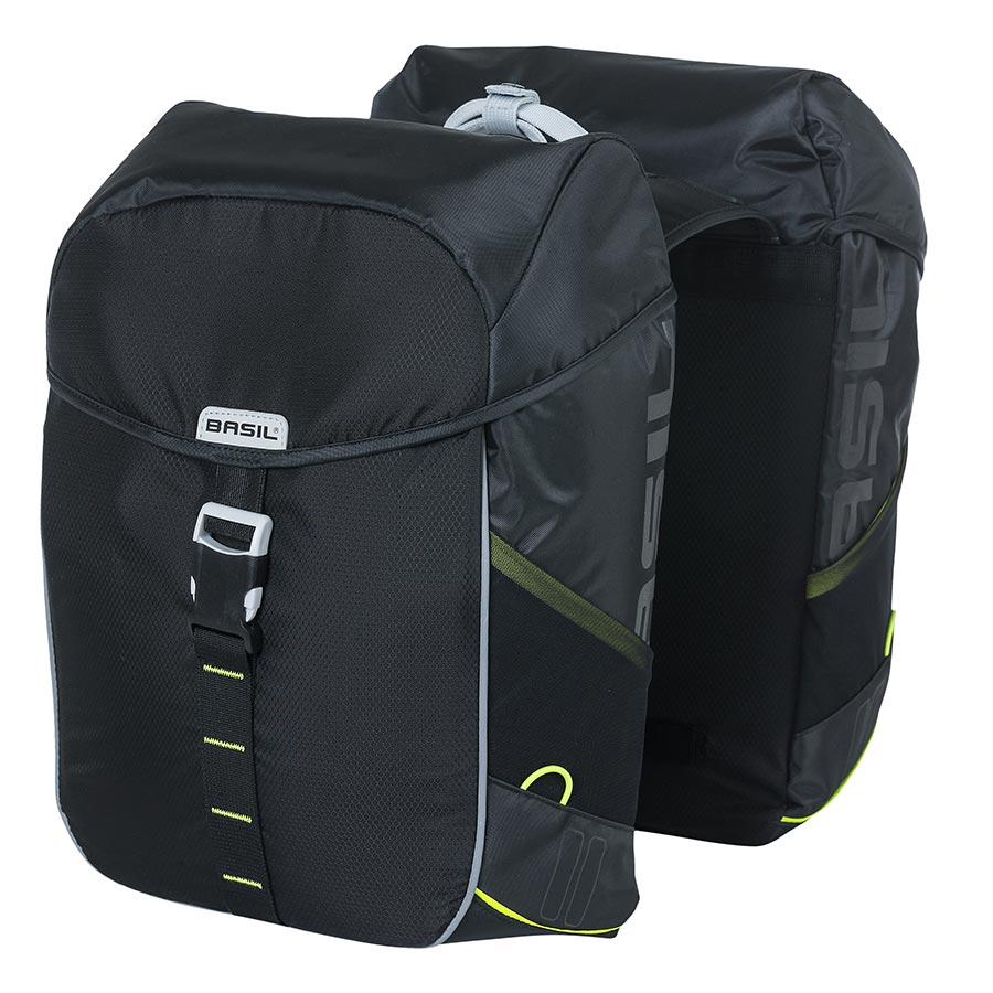 Basil, Miles Double Bag, Pannier, 34L, Black/Lime