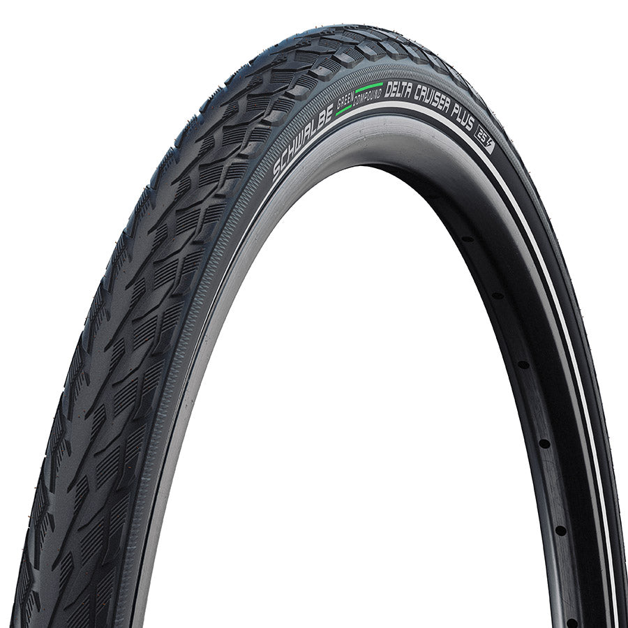 Schwalbe, Delta Cruiser Plus, Hybrid Tire, 26"x2.00, Wire, Clincher, Green Compound, PunctureGuard, Reflex, 50TPI, Black