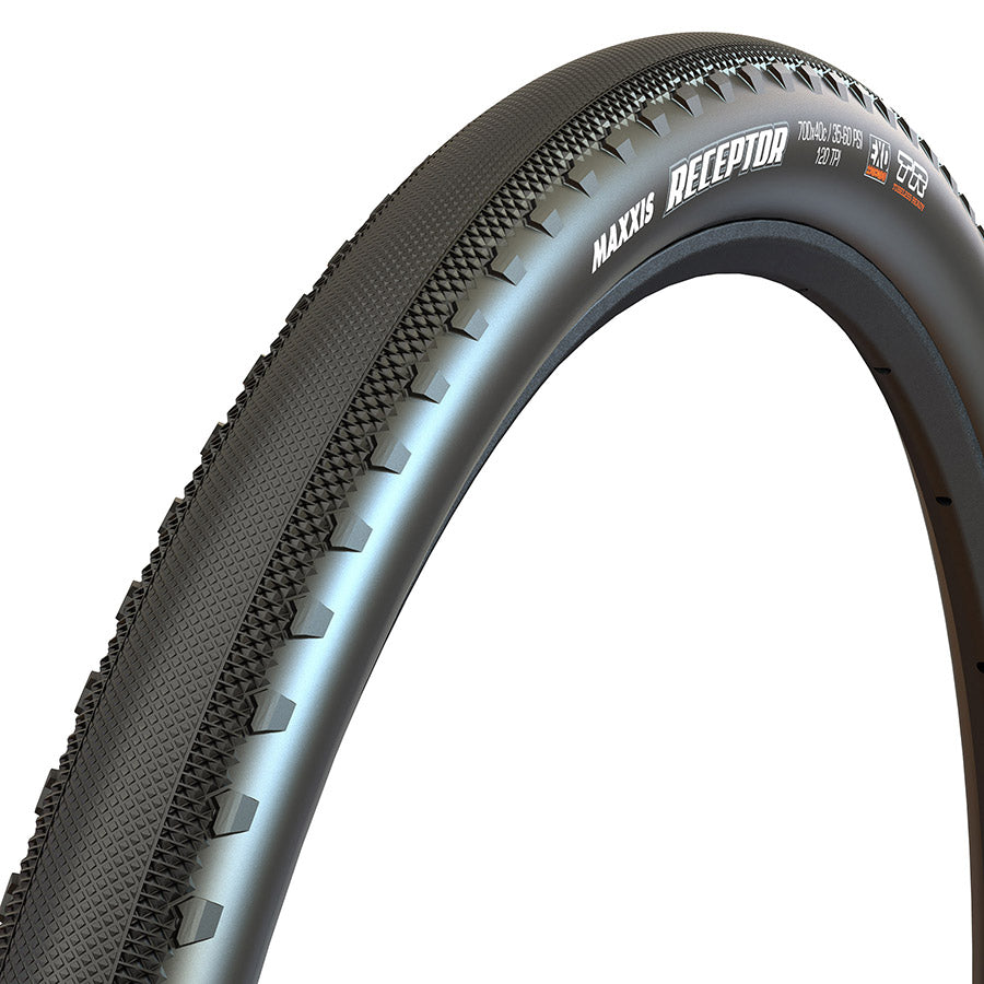 Maxxis, Receptor, Gravel Tire, 700x40C, Folding, Tubeless Ready, Dual, EXO, 120TPI, Black