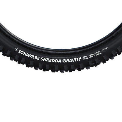 Schwalbe, Shredda Gravity Pro Rear, Mountain Tire, 29"x2.50, Folding, Tubeless Ready, Addix Ultra Soft, Gravity Pro - Radial, 67TPI, Black
