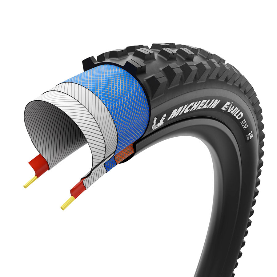 Michelin, E-WILD PERFORMANCE LINE Rear, Mountain Tire, 29x2.60, Folding, Tubeless Ready, MAGI-X, GUM-X, 2x33, Black