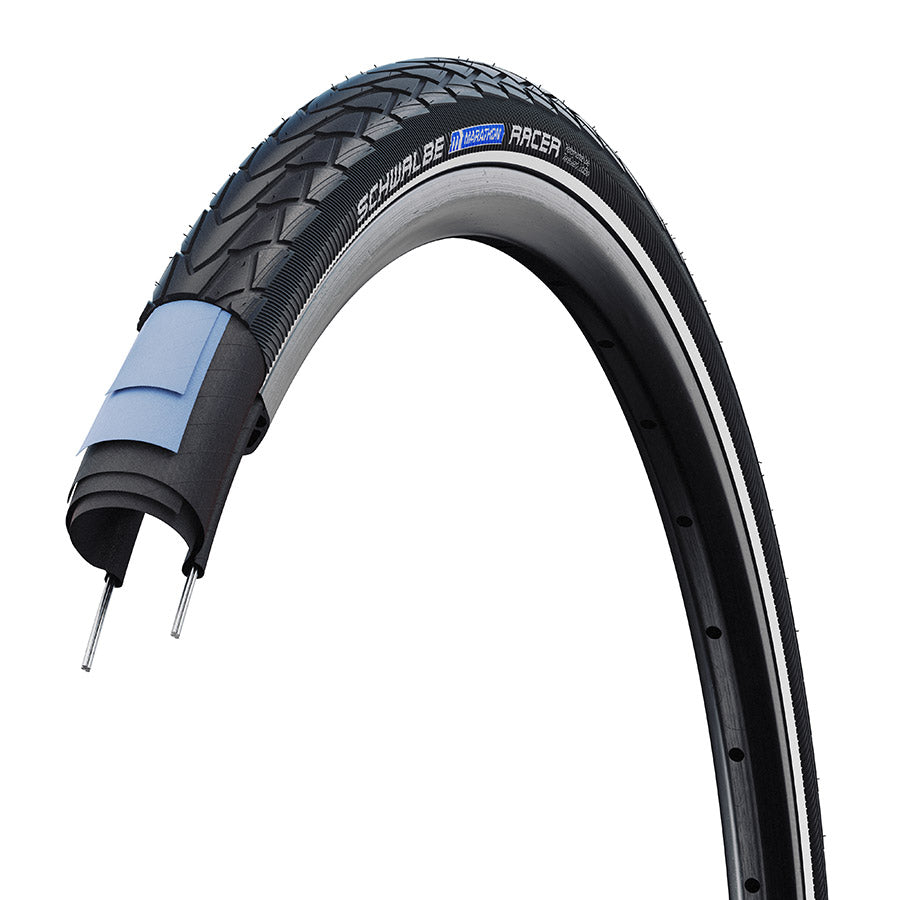 Schwalbe, Marathon Racer, Hybrid Tire, 20''x1.50, Wire, Clincher, Addix Green, RaceGuard, Reflex, 67TPI, Black