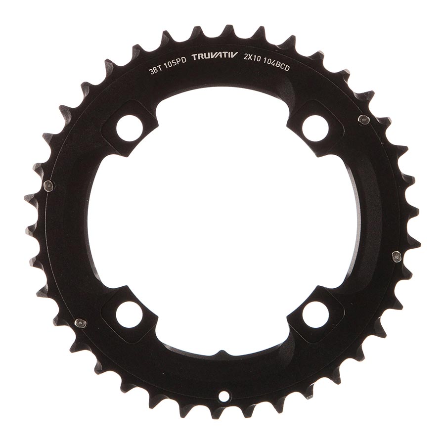 SRAM, 38T, 10 sp, BCD 104mm, 4-Bolt, Pour bashguard, Middle Chainring, For NO-PIN, Aluminum, Black, 11.6215.188.420