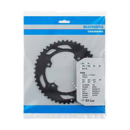 Shimano, GRX FC-RX600 2x10 / 2x11, Chainring, Teeth: 46, Speed: 10, BCD: 110, Bolts: 4, Outer, Aluminum, Black