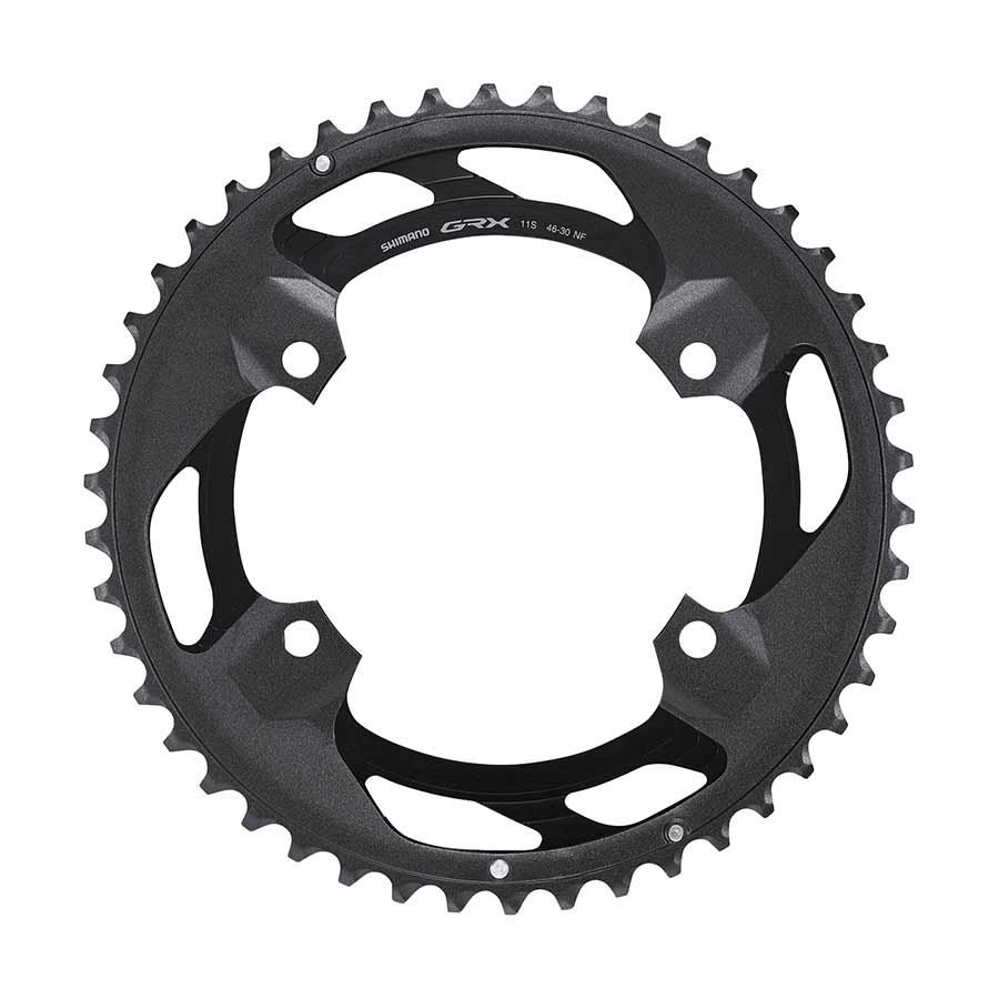 Shimano, GRX FC-RX600 2x10 / 2x11, Chainring, Teeth: 46, Speed: 11, BCD: 110, Bolts: 4, Outer, Aluminum, Black