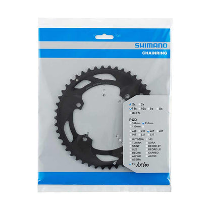 Shimano, GRX FC-RX600 2x10 / 2x11, Chainring, Teeth: 46, Speed: 11, BCD: 110, Bolts: 4, Outer, Aluminum, Black