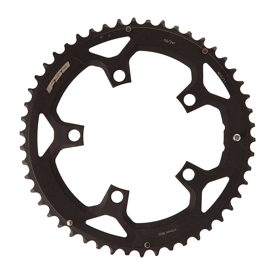 FSA, Gossamer/Omega Pro Road, Chainring, Teeth: 50, Speed: 10/11, BCD: 110, Bolts: 5, Outer, Aluminum, Black
