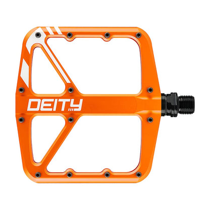 Deity, SuperVillain, Platform Pedals, Body: Aluminum, Spindle: Cr-Mo, 9/16'', Orange, Pair