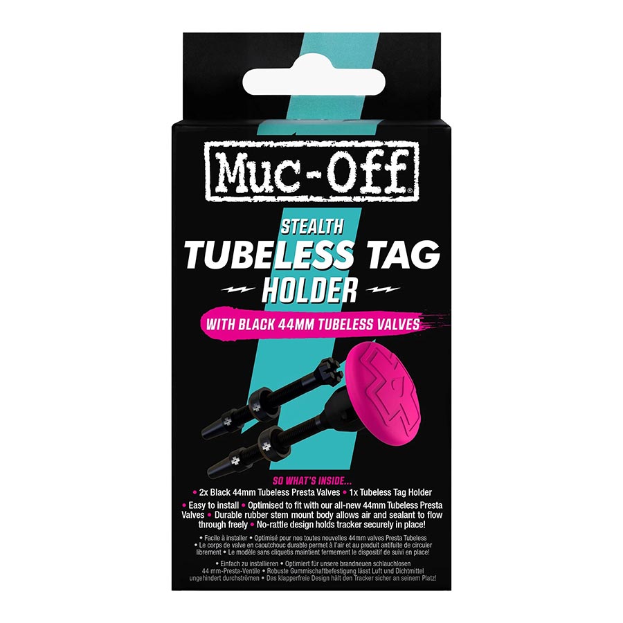Muc-Off, Tubeless Tag Holder & 44mm Valve Kit, Black/Pink