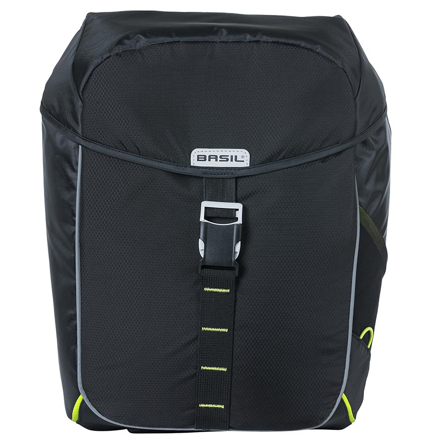 Basil, Miles Double Bag, Pannier, 34L, Black/Lime