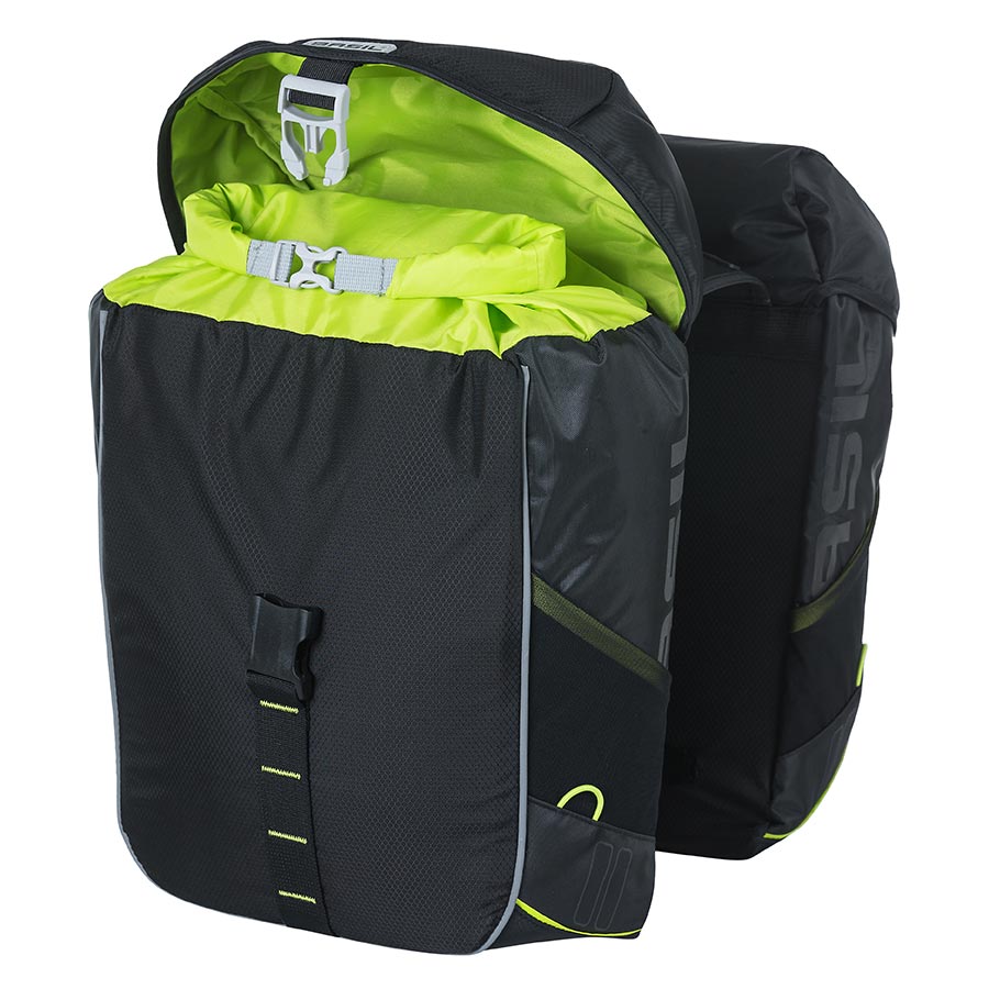 Basil, Miles Double Bag, Pannier, 34L, Black/Lime