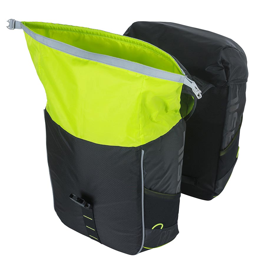 Basil, Miles Double Bag, Pannier, 34L, Black/Lime